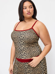 U-neckline Leopard Print Cami Top & Mid Rise Elastic Waist Wide Leg Trousers Loungewear Set Curve & Plus