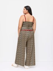 U-neckline Leopard Print Cami Top & Mid Rise Elastic Waist Wide Leg Trousers Loungewear Set Curve & Plus