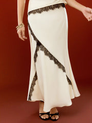 Satin Mid Rise Lace Mermaid Maxi Skirt