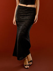 Texture Lace Ruched Mermaid Maxi Skirt