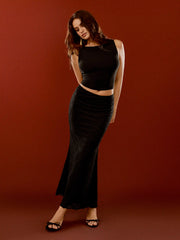 Texture Lace Ruched Mermaid Maxi Skirt