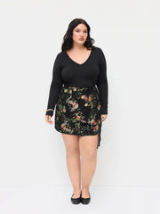 Jacquard Mid Rise Floral Knotted Mini Skirt Curve & Plus