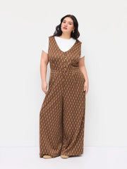Jacquard V-neck Geometric Wide Leg Overalls Curve & Plus
