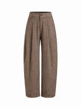 Wool-blend Mid Rise Houndstooth Barrel-leg Trousers