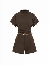 Stand Collar Romper With Belt