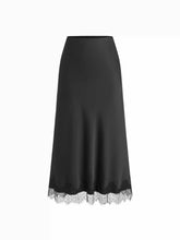 Satin High Rise Lace Panel Maxi Skirt