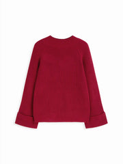 Knit Round Neck Roll Up Oversized Sweater Curve & Plus