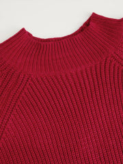 Knit Round Neck Roll Up Oversized Sweater Curve & Plus