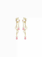 RHINESTONE DECOR FLOWER & BUTTERFLY & FAUX PEARL DROP EARRINGS