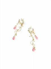 RHINESTONE DECOR FLOWER & BUTTERFLY & FAUX PEARL DROP EARRINGS