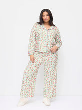 Strawberry Graphic Floral Oversized Top & Mid Rise Wide Leg Trousers Loungewear Set Curve & Plus