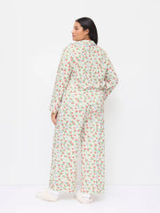Strawberry Graphic Floral Oversized Top & Mid Rise Wide Leg Trousers Loungewear Set Curve & Plus