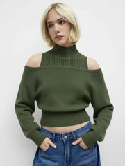 Knit Turtleneck Top & Off-shoulder Lantern Sleeve Top