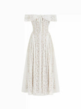 Lace Sculptural Off-Shoulder Knotted Flared Maxi Dress