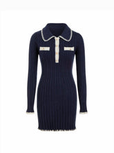 Knit Polo Collar Contrasting Binding Mini Dress