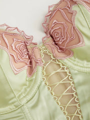Satin Sweetheart Floral Lace Up Lingerie Set