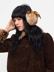 BOWKNOT DECOR DEER PRINT FUZZY EARMUFFS