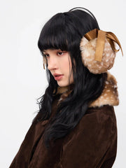 BOWKNOT DECOR DEER PRINT FUZZY EARMUFFS