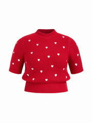 Knit Heart Pattern High Neck Top Curve & Plus