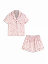 Heart Graphic Collar Top & Mid Rise Drawstring Shorts Loungewear Set