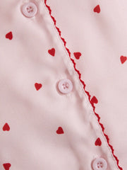 Heart Graphic Collar Top & Mid Rise Drawstring Shorts Loungewear Set