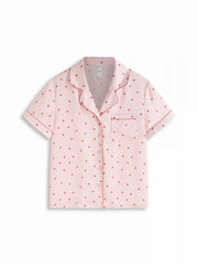 Heart Graphic Collar Top & Mid Rise Drawstring Shorts Loungewear Set