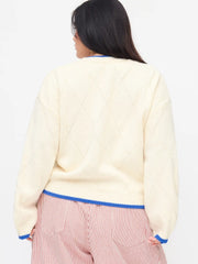 Knit Round Neckline Fish Graphic Contrasting Binding Oversized Top Curve & Plus