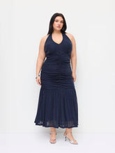 Mesh Halter Neckline Glitter Ruched Tulle Maxi Dress Curve & Plus