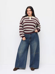 Denim High Rise Elastic Waist Wide Leg Jeans Curve & Plus