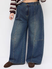 Denim High Rise Elastic Waist Wide Leg Jeans Curve & Plus