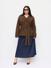 Corduroy Double Breasted Jacket With Belt Curve & Plus