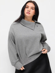 Asymmetrical Neck Cinched Waist Sweatshirt Curve & Plus