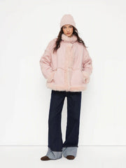 Faux Shearling Belted Oversized Jacket With Faux Fur Trim