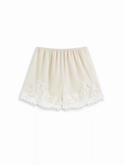 Satin Mid Rise Solid Elastic Waist Floral Lace Shorts