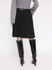 Mid Rise A-line Zipper Midi Skirt With Belt