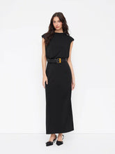 Round Neckline Split Straight Maxi Dress With Belt