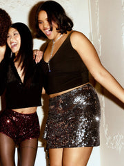 Sequins Mid Rise Ruffle Hem Micro Mini Skirt Curve & Plus
