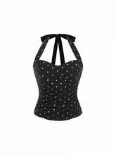 Cotton Polka Dot Halter Neck Ruched Tie Back Top