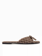 GINGHAM & BOWKNOT SQUARE TOE SANDALS