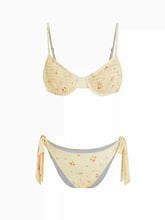 Square Neck Floral Shirred Underwire Tie Side Bikini Swimsuit