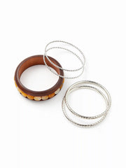 5 PCS RESIN BEADED & TEXTURED BRACELET SET