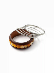 5 PCS RESIN BEADED & TEXTURED BRACELET SET