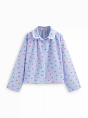 Cotton-blend Gingham Broderie Anglaise Oversized Top & High Rise Lettuce Trim Wide Leg Trousers Loungewear Set