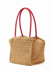 TWO-TONE STRAW TOTE BAG