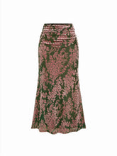 Floral High Rise Ruched Mermaid Maxi Skirt