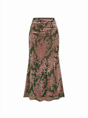 Floral High Rise Ruched Mermaid Maxi Skirt