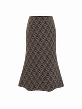Mid Rise Plaid Half Zip Pencil Midi Skirt
