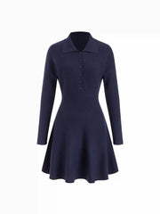 Knit Collar Button A-line Mini Dress
