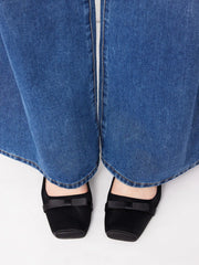 BOWKNOT SQUARE TOE SATIN HEELS