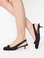 BOWKNOT SQUARE TOE SATIN HEELS